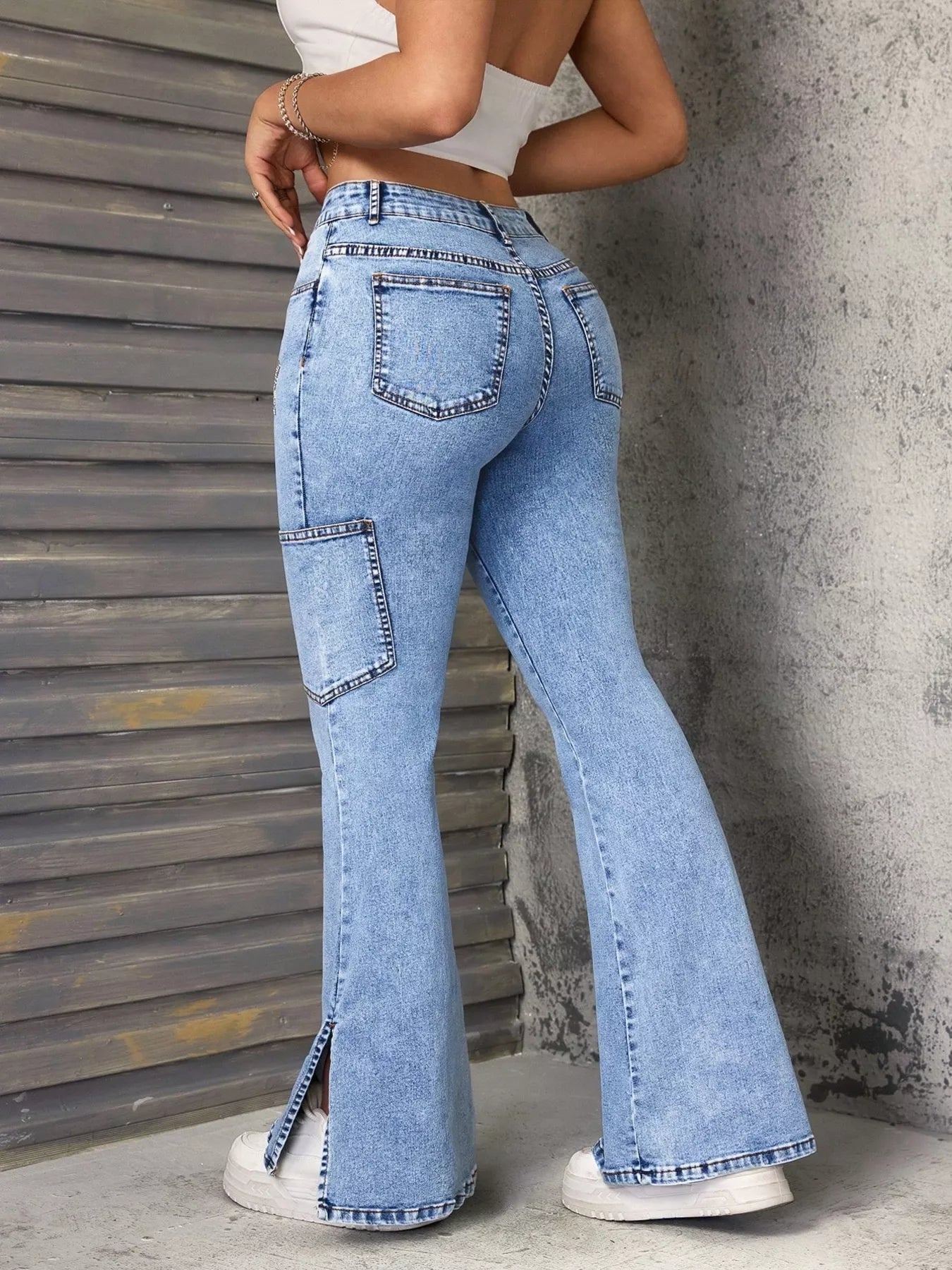 Slit Star Flare Leg Jeans OutfitFlow