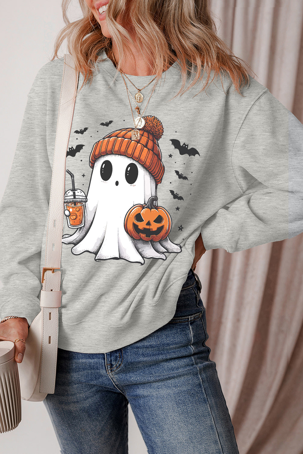 Outfit Flow - Ghost Round Neck Long Sleeve Sweatshirt