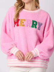 Rhinestone Merry Christmas Round Neck Sweatshirt OutfitFlow