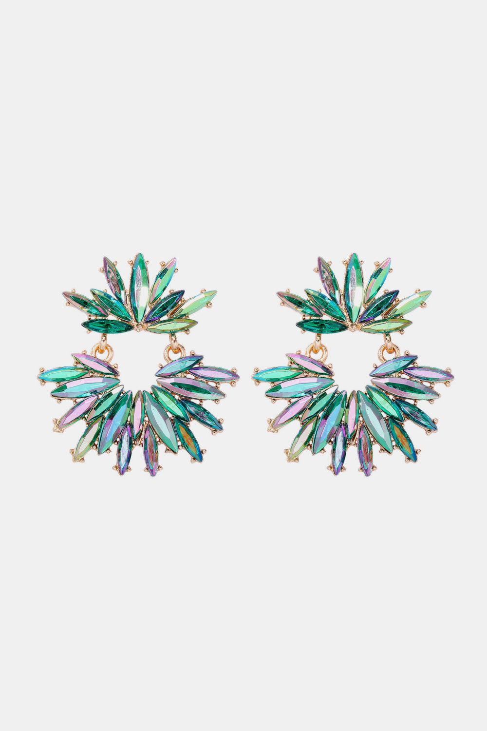 Flower Shape Glass Stone Dangle Earrings Mid Green One Size OutfitFlow