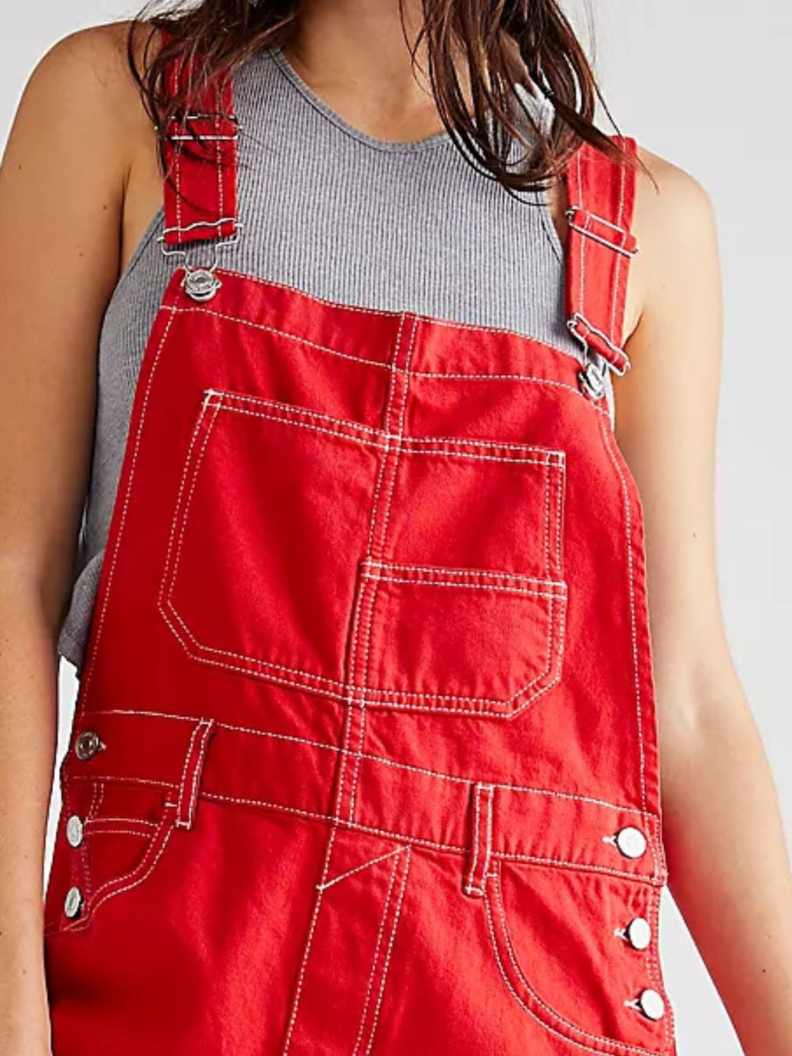 Wide Strap Square Neck Denim Overalls OutfitFlow