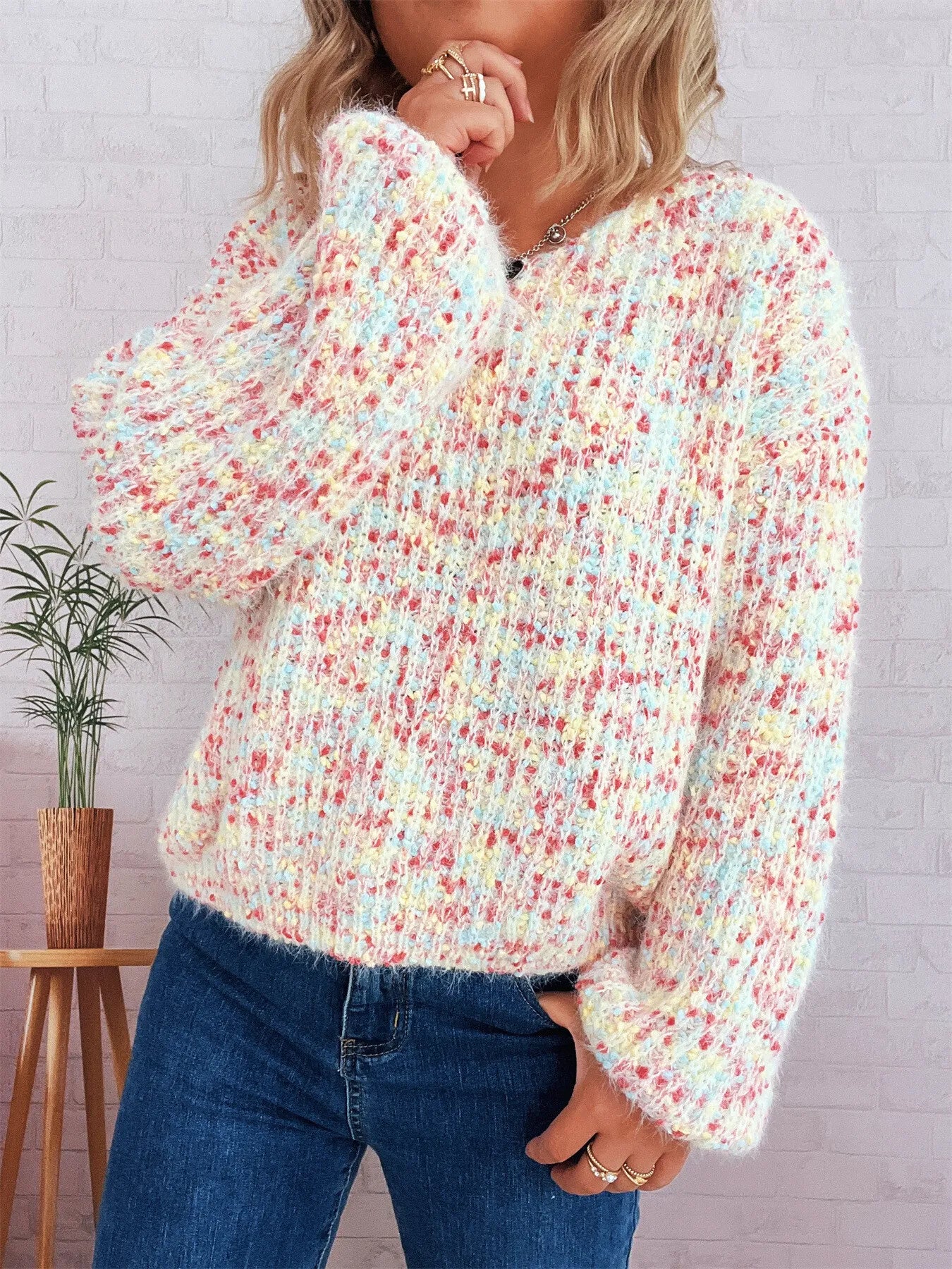 Colorful Long Sleeve Sweater Trendsi