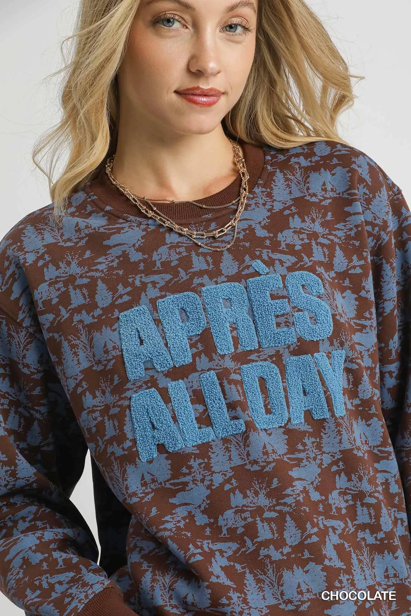 Umgee Scenic Print Cropped Sweatshirt OutfitFlow