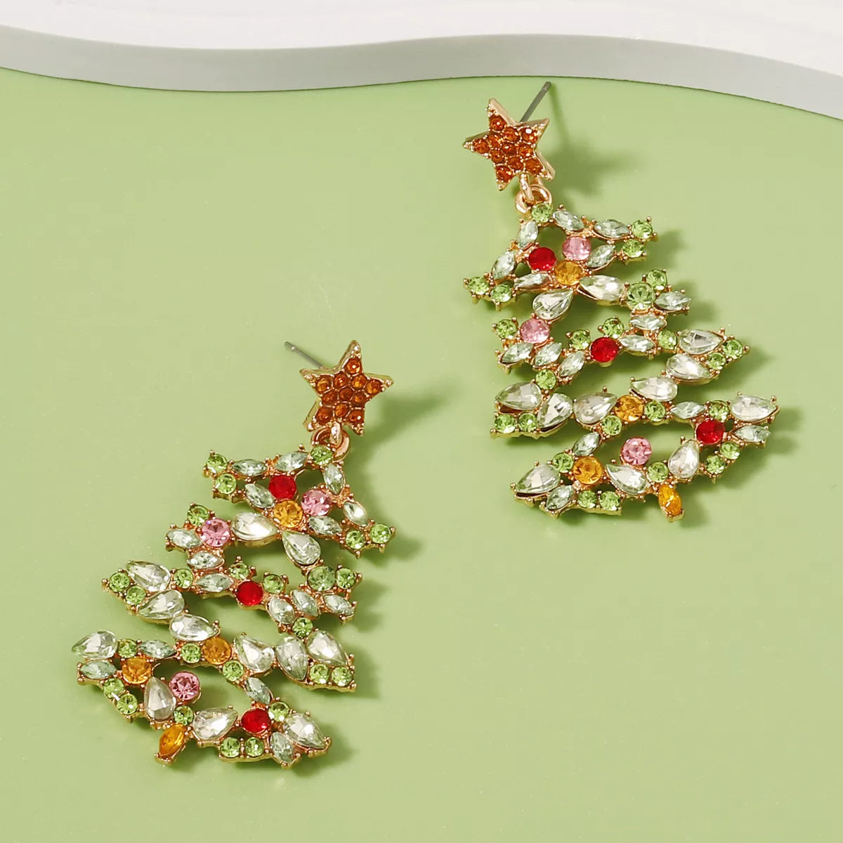 Christmas Tree Earrings with Rhinestones OutfitFlow