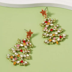 Christmas Tree Earrings with Rhinestones OutfitFlow