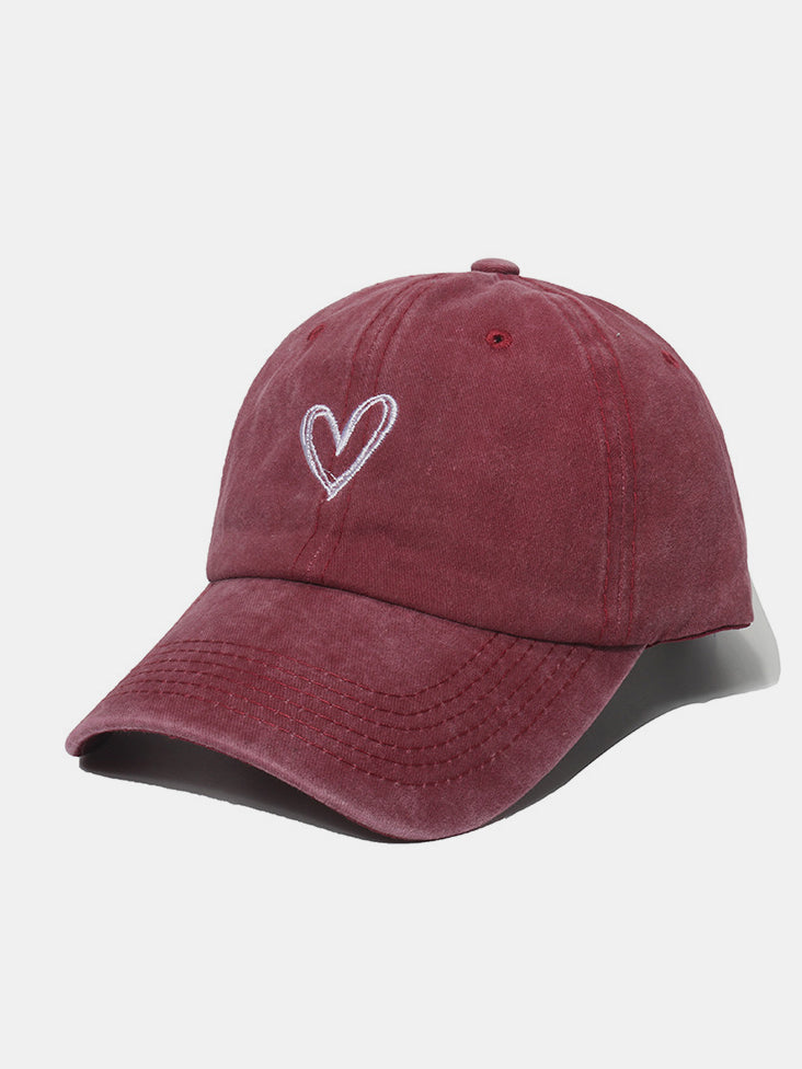 Outfit Flow - Embroidered Heart Washed Cotton Baseball Cap