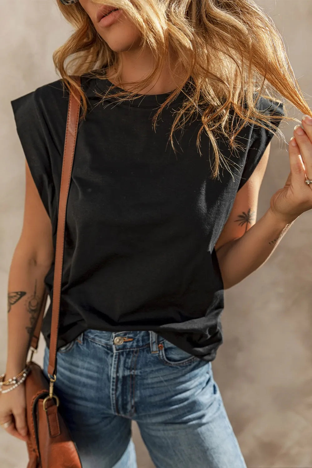 Cuffed Armhole Loose Top OutfitFlow