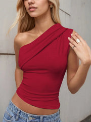 One-Shoulder Tank Top Red OutfitFlow