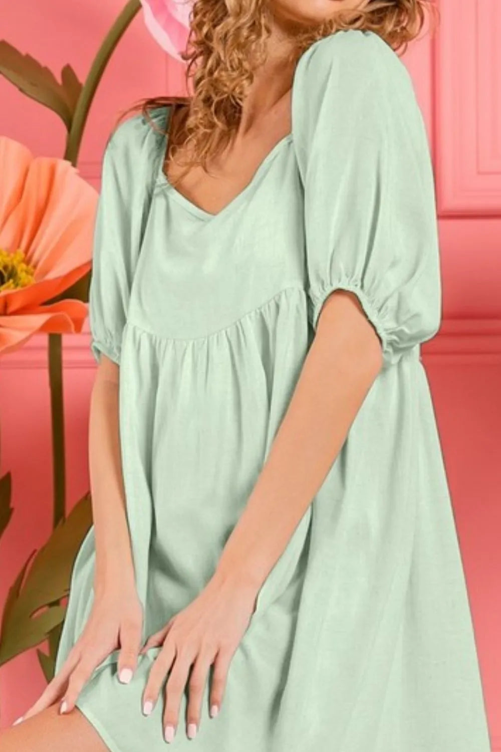 BiBi Washed Linen Tiered Midi Dress with Puff Sleeves OutfitFlow