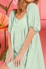 BiBi Washed Linen Tiered Midi Dress with Puff Sleeves OutfitFlow