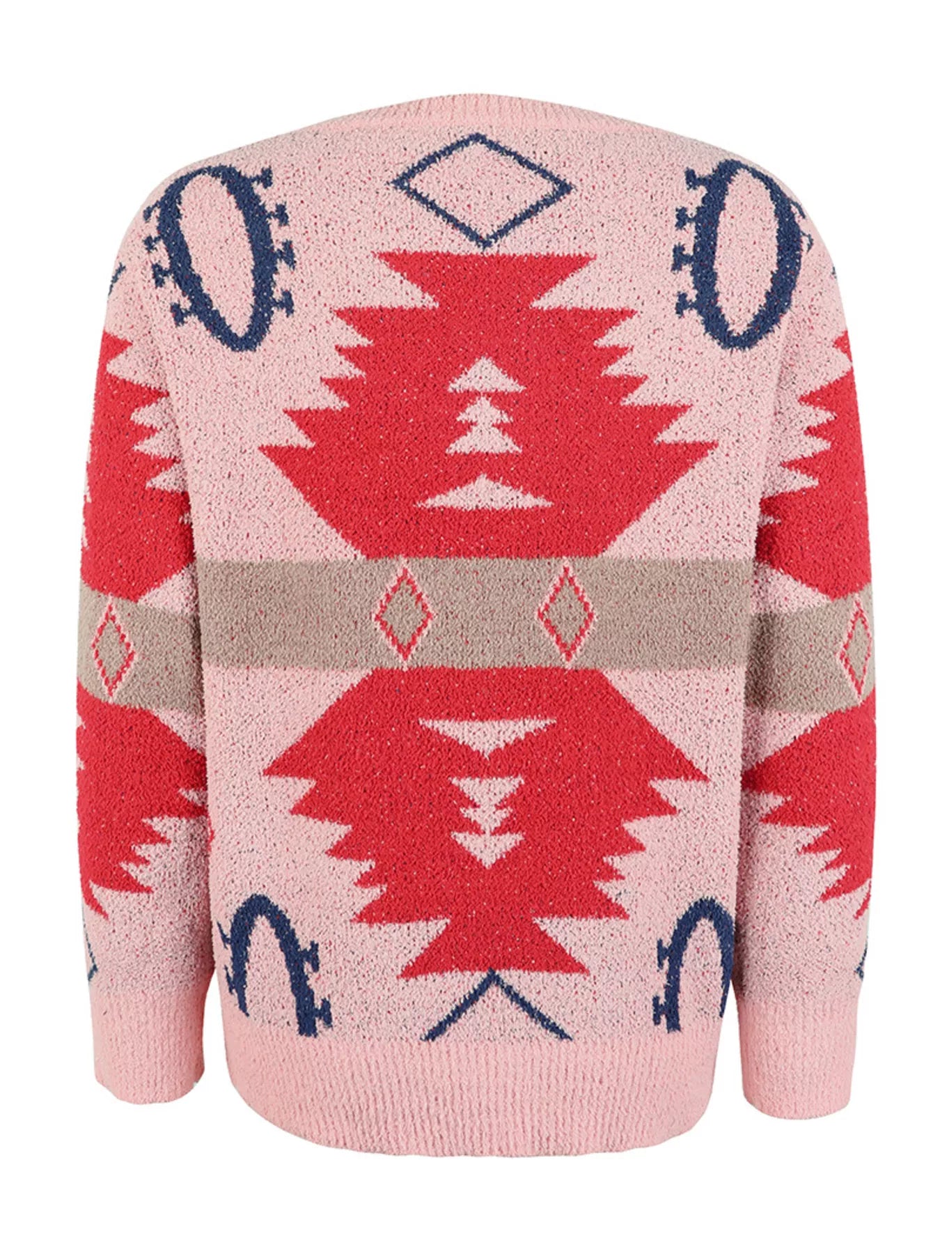 Geometric Round Neck Long Sleeve Sweater OutfitFlow