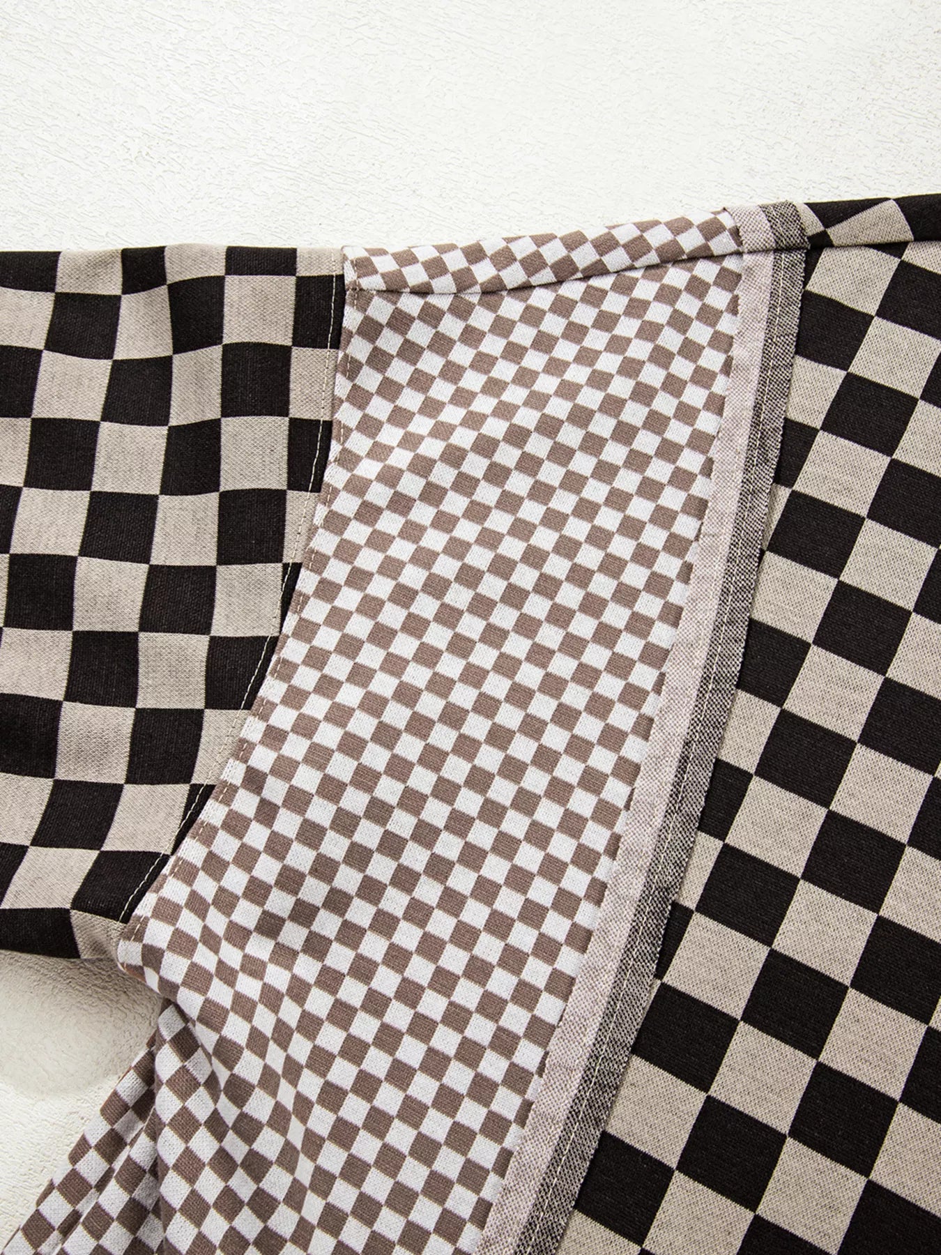 Mixed Checkered Pattern Patchwork High Low Casual Top OutfitFlow