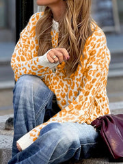 Leopard Drop Shoulder Chunky Knitted Cardigan OutfitFlow