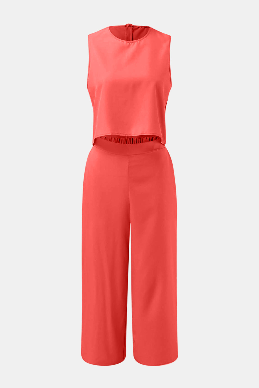 Outfit Flow - Round Neck Top and Wide Leg Pants Set