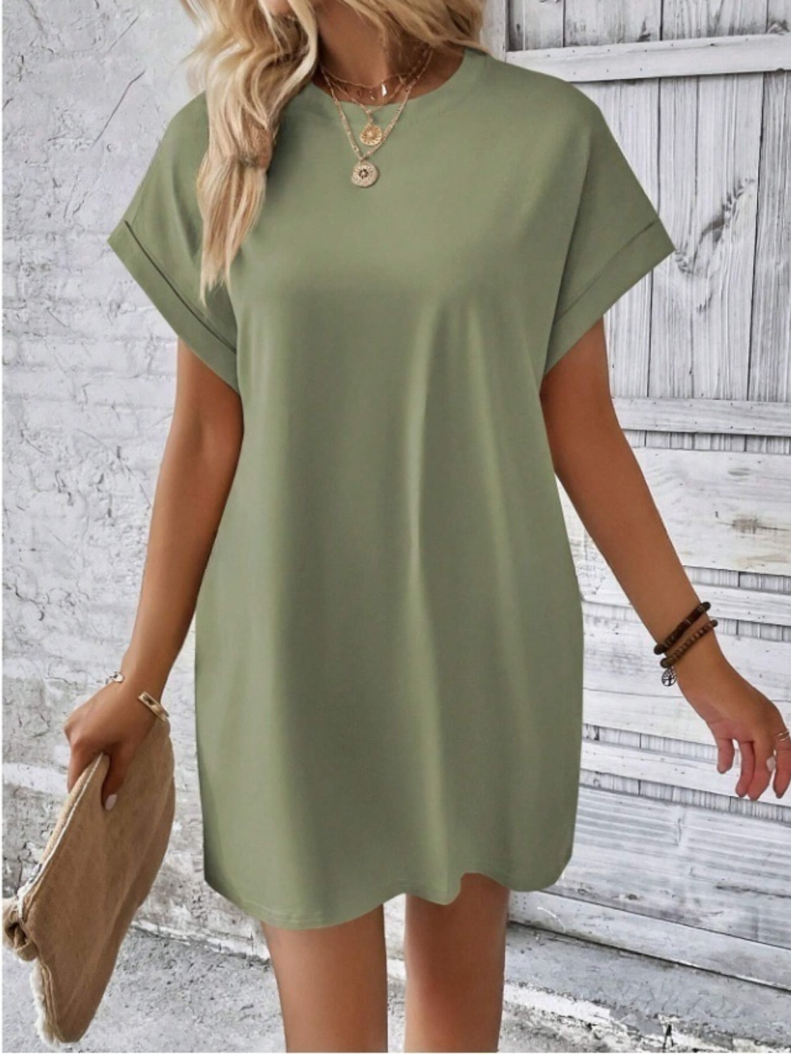 Short Sleeve Mini Tee Dress with Pockets OutfitFlow