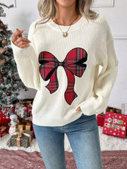 Christmas Bow Dropped Shoulder Sweater Trendsi