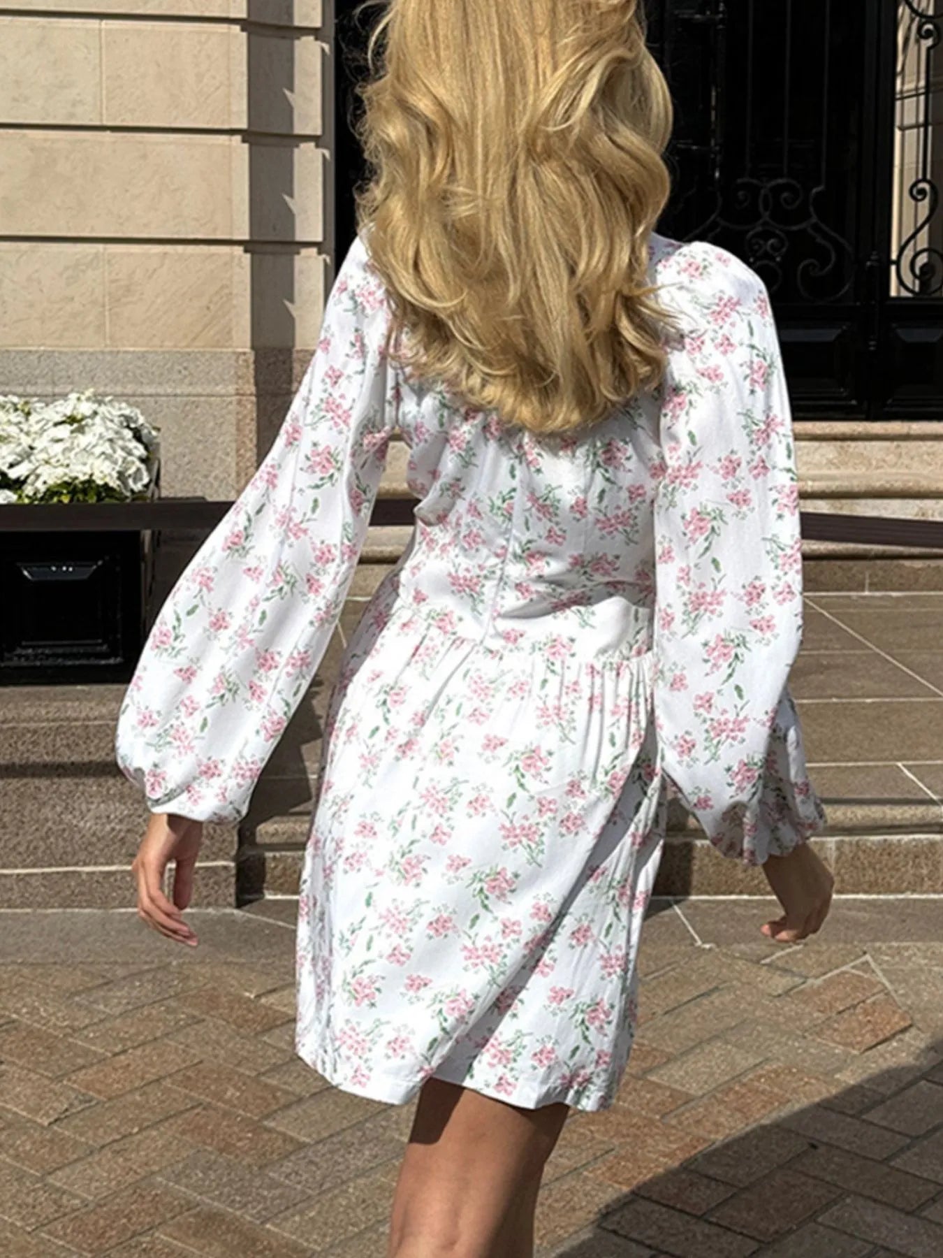 Floral Print Balloon Sleeve Dress OutfitFlow
