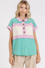 Mittoshop Color Block Henley Short Sleeve Polo Shirt OutfitFlow