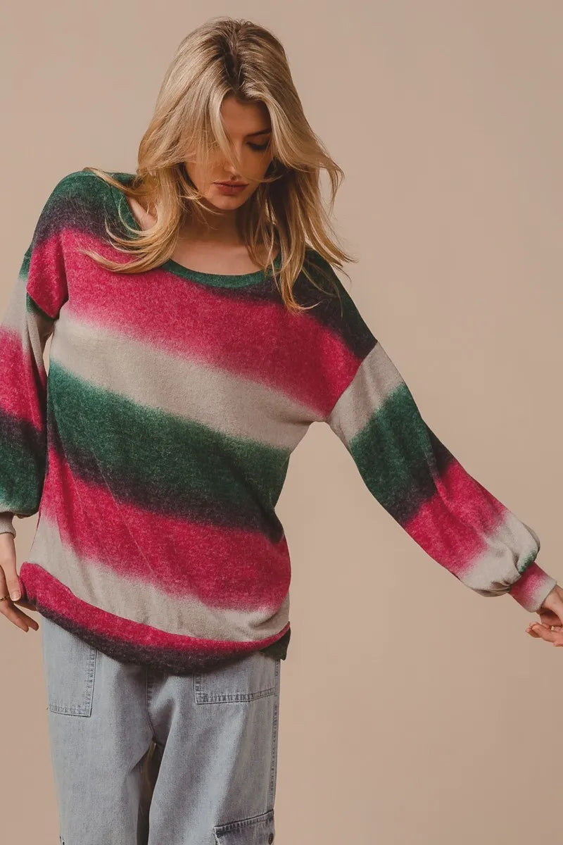 BiBi Striped Gradation Print Knit Top Trendsi