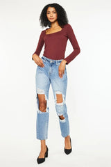 Kancan High Rise Distressed Boyfriend Jeans OutfitFlow
