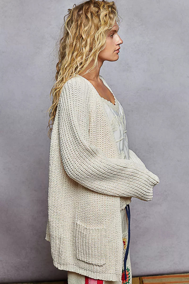 POL Open Front Knit Cardigan with Front Pocket OutfitFlow