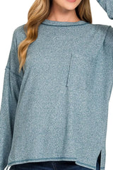 Zenana Soft Melange Hacci Round-Neck Long Sleeve T-Shirt OutfitFlow