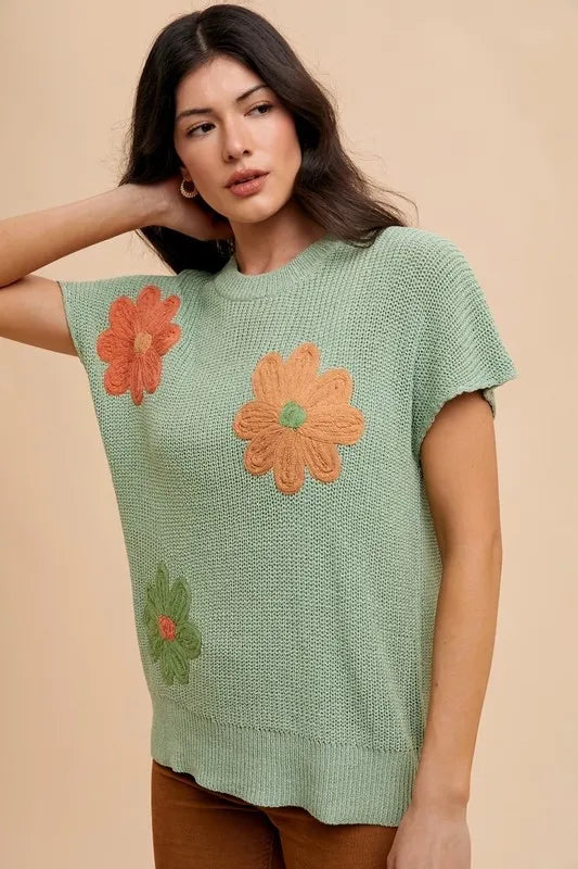 Annie Wear Large Flower Embo Dolman Sleeve Summer Sweater Top OutfitFlow