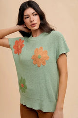 Annie Wear Large Flower Embo Dolman Sleeve Summer Sweater Top OutfitFlow
