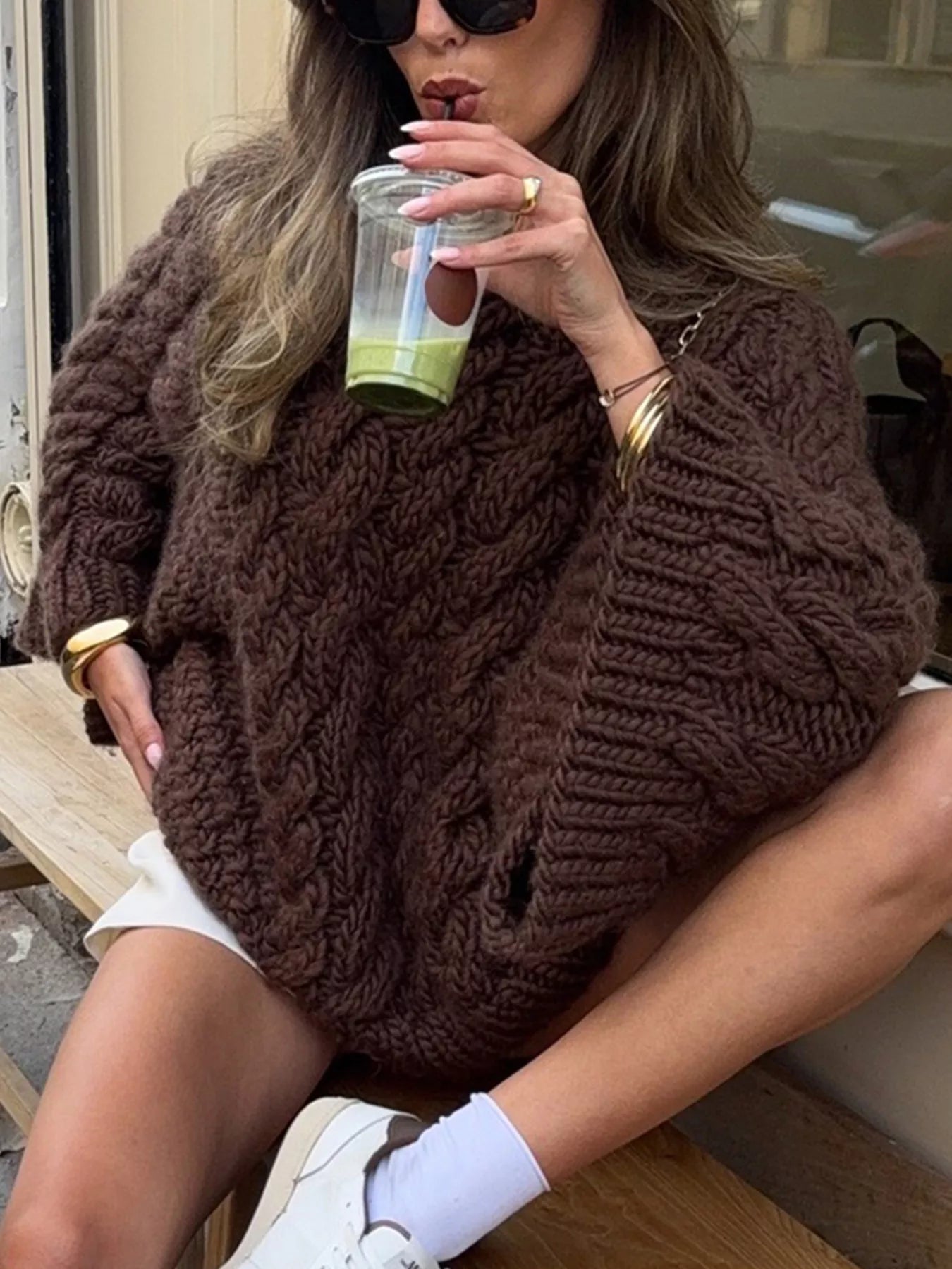 Cable Knit Round Neck Sweater OutfitFlow
