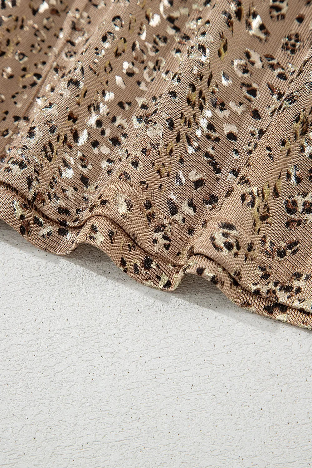 Parchment Shimmer Leopard Print Dolman Sleeve T Shirt OutfitFlow