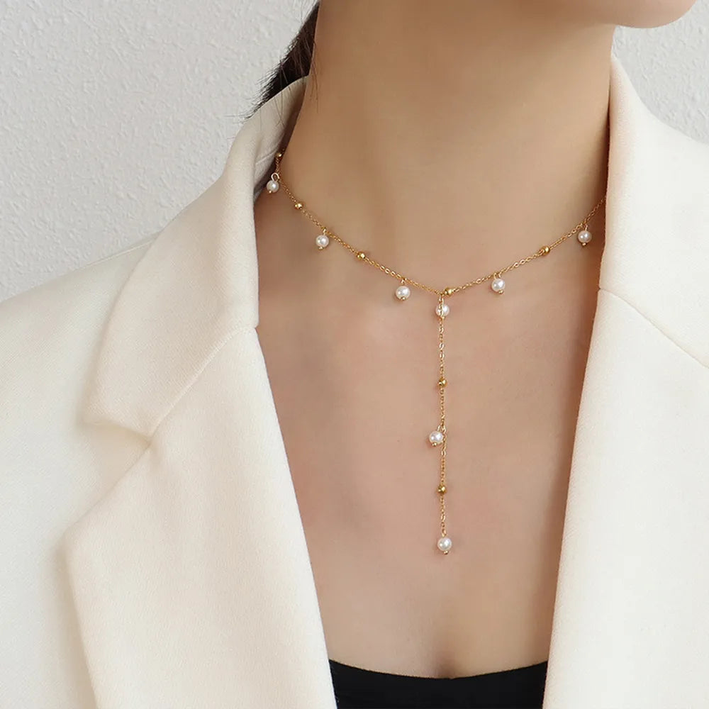 18K Gold-Plated Pearl Drop Necklace OutfitFlow
