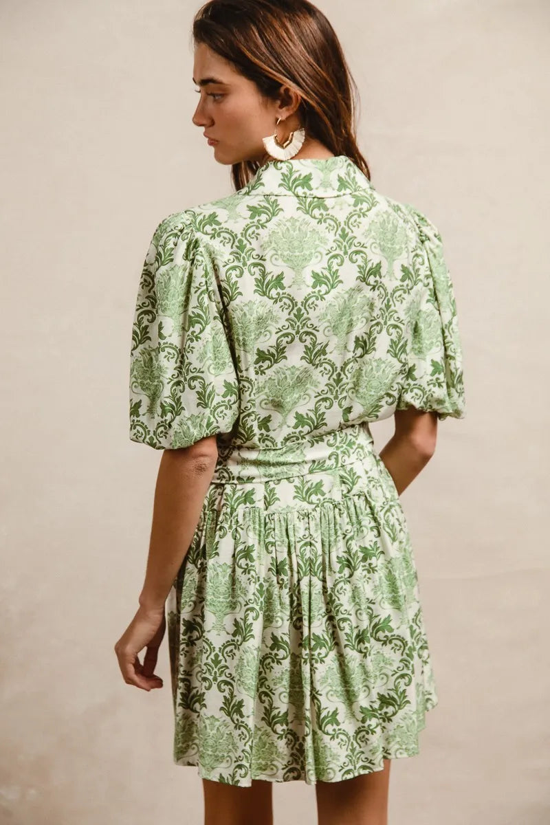 BiBi Tied Floral Short Sleeve Mini Shirt Dress OutfitFlow