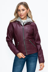 Outfit Flow - YMI Faux Layered Double-Zipper Jacket with Fuzzy Hood