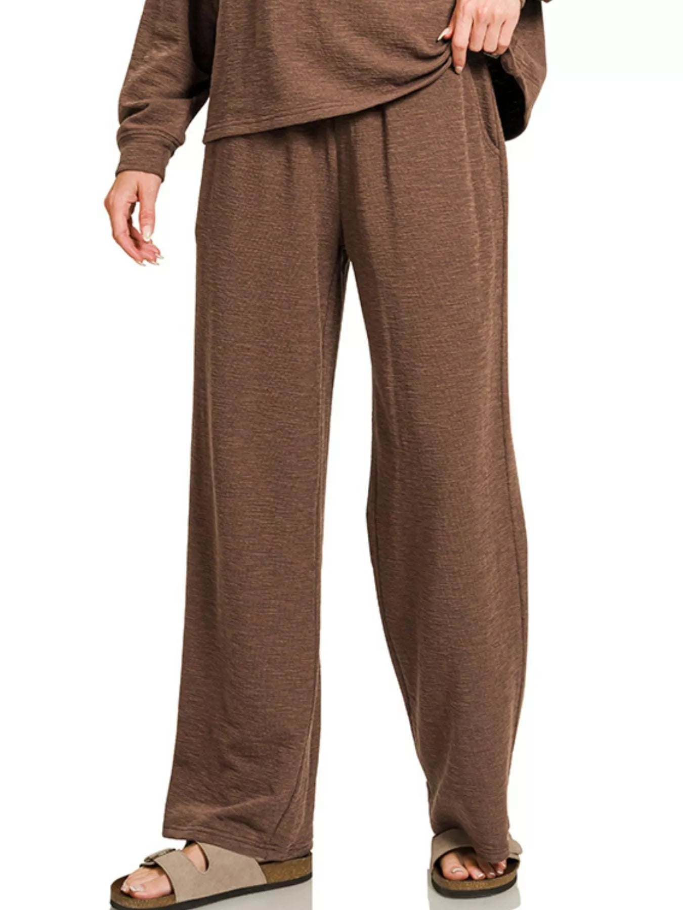 Zenana Slub Long Sleeve Top and Pants Lounge Set OutfitFlow