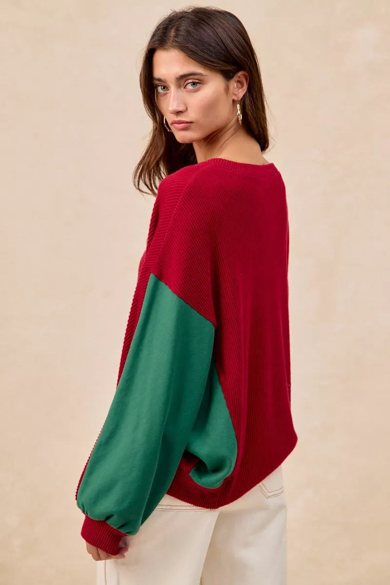 BiBi Christmas Theme Tree Embroidered Sweater OutfitFlow