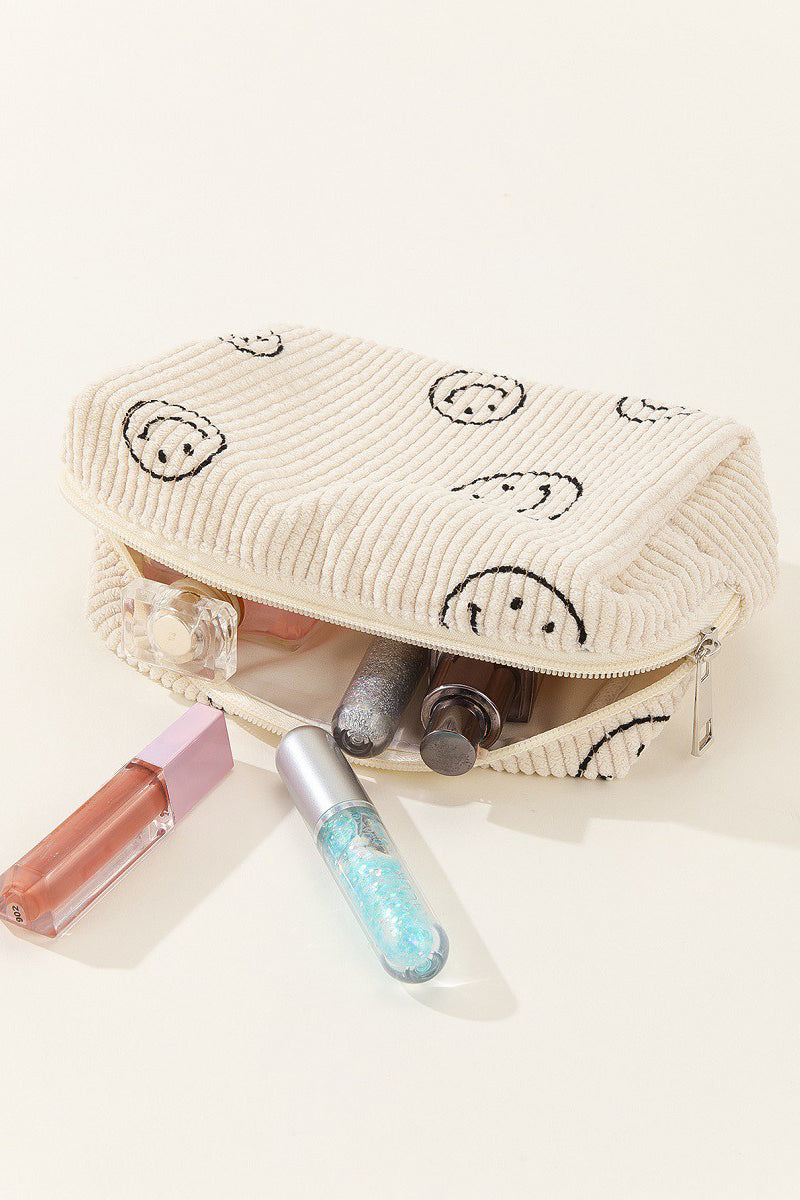 Outfit Flow - Zenana Smiley Face Corduroy Cosmetic Pouch