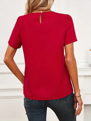 Lace Mesh Panel Short Sleeve Blouse OutfitFlow