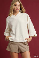 Umgee Textured Knit V-Neck Top ECRU Trendsi