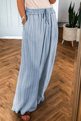 Striped Wide Leg Jeans Light Blue OutfitFlow
