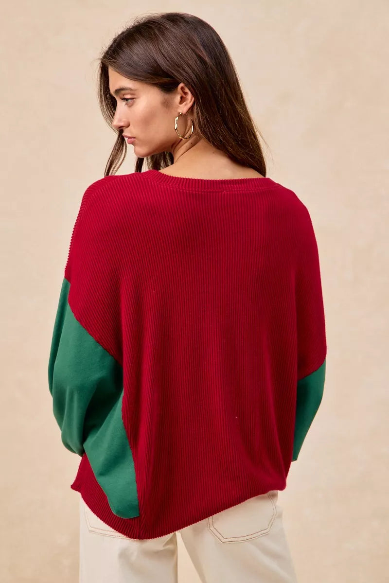 BiBi Christmas Theme Tree Embroidered Sweater OutfitFlow