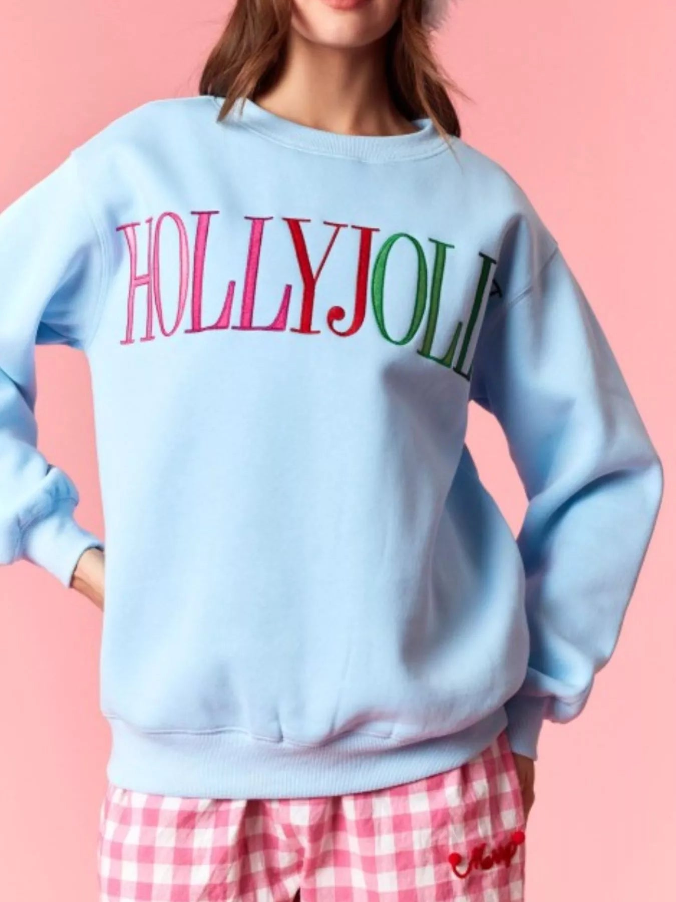 Holly Jolly Crew Neck Christmas Sweatshirt OutfitFlow