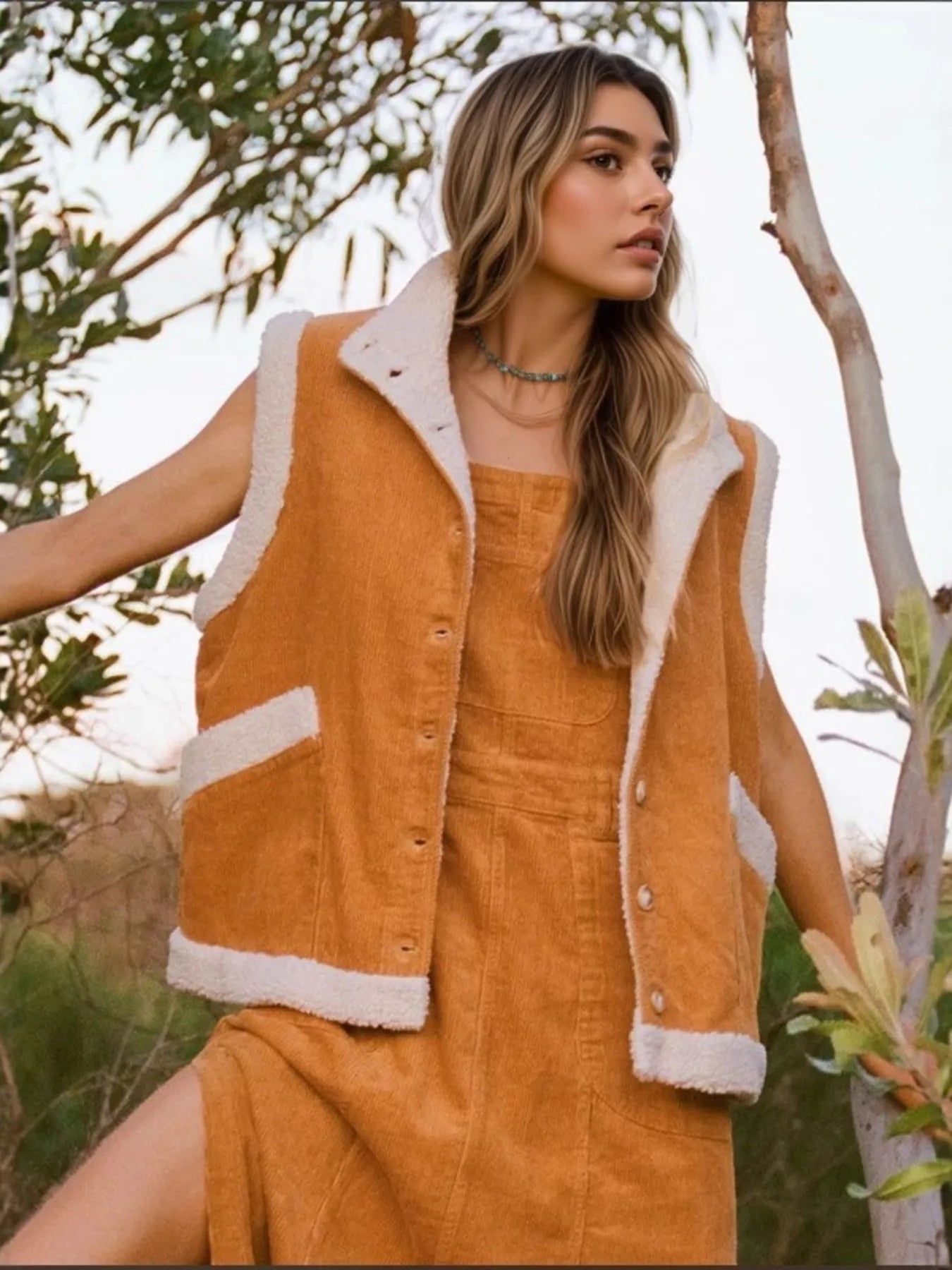 Button Up Sherpa Vest Coat Trendsi