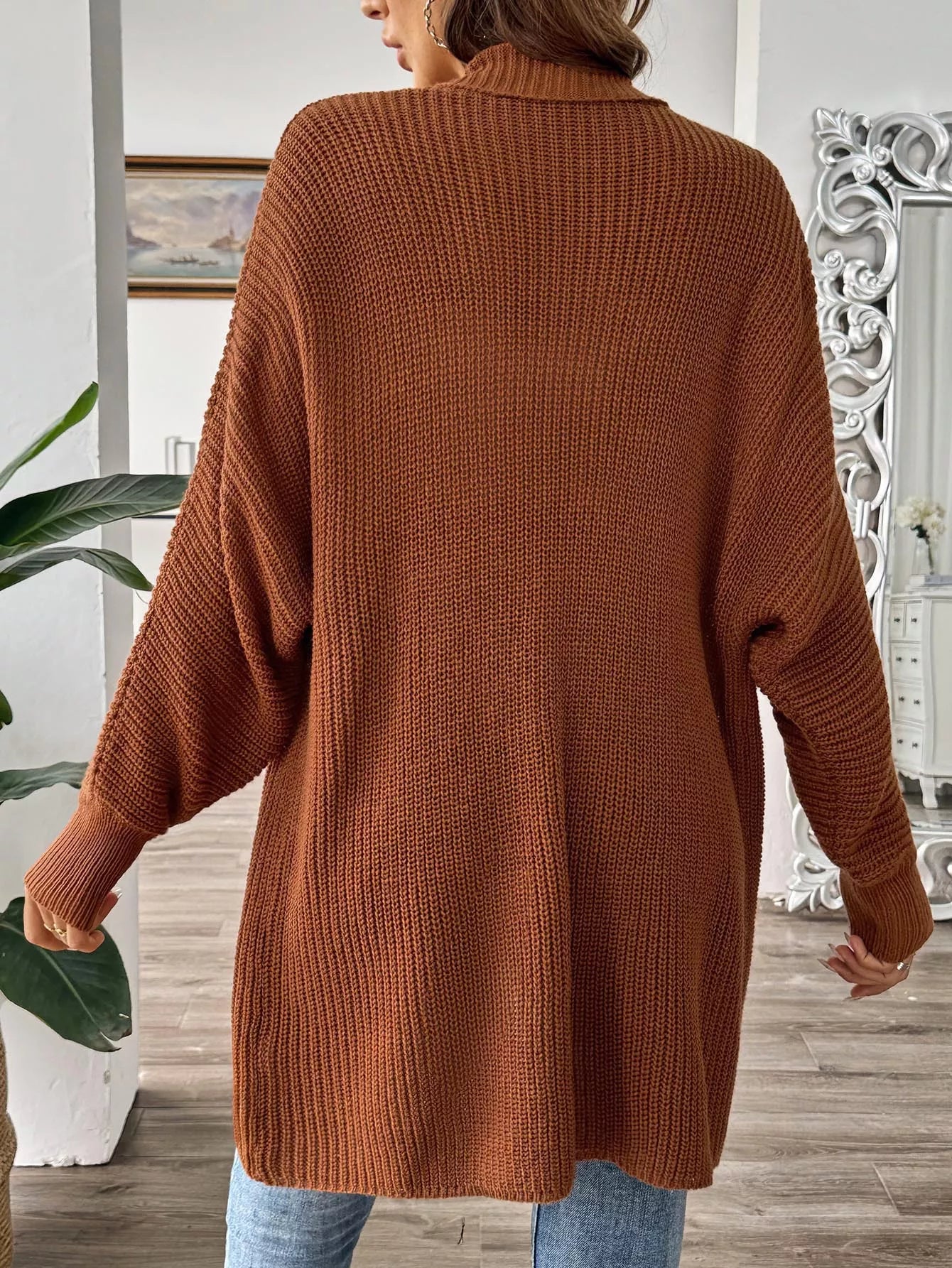 Open Front Ribbed Knit Cardigan OutfitFlow