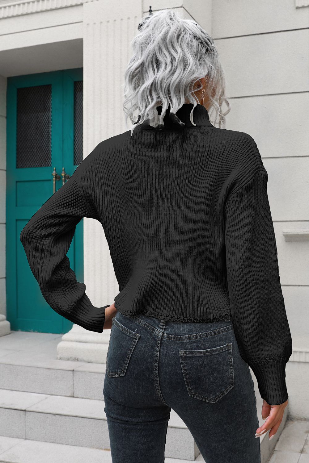 Turtleneck Dropped Shoulder Sweater Trendsi
