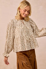 BiBi Floral Printed Peplum Blouse with Shirring and Tied OutfitFlow