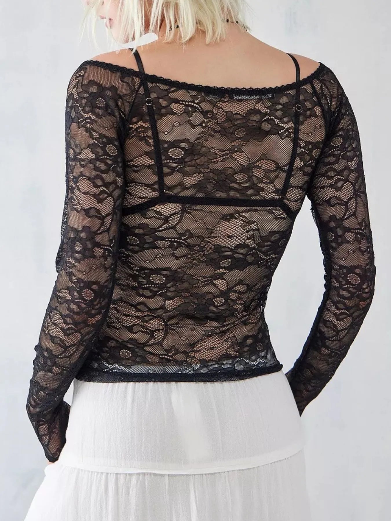 Lace Sheer Long Sleeve T-Shirt OutfitFlow