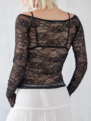 Lace Sheer Long Sleeve T-Shirt OutfitFlow