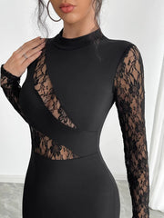 Lace Mock Neck Slit Dress OutfitFlow