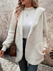 Outfit Flow - Open Front Long Sleeve Hooded Fuzzy Cardigan