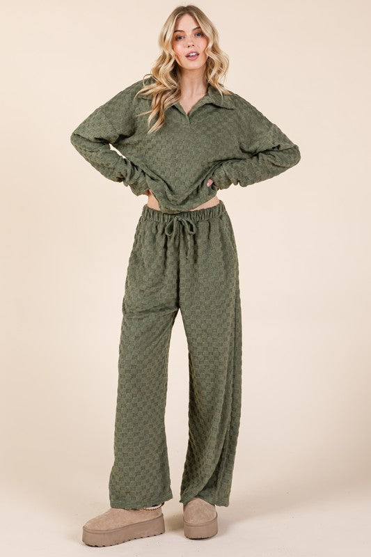 BOMBOM Tied Checkered Wide Leg Pants